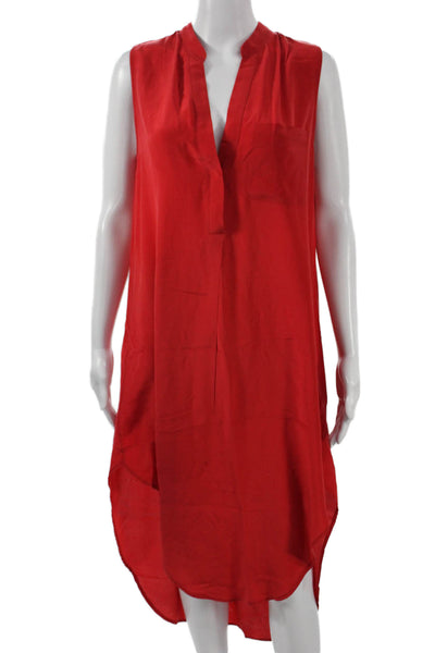 Otte New York Womens Silk Shirt Dress Red V-Neck Sleeveless Midi Size S