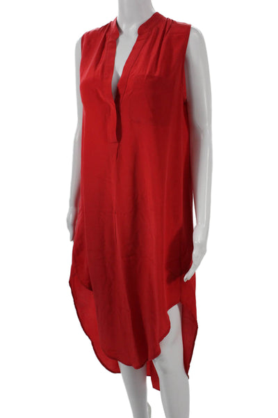 Otte New York Womens Silk Shirt Dress Red V-Neck Sleeveless Midi Size S