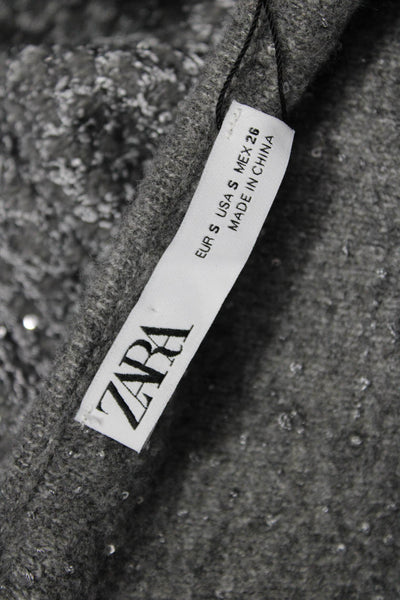 Zara Women Classic Gray Cardigan Long Sleeve Round Neck Size S