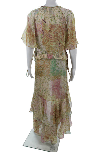 Misa Womens Kaftan Maxi Dress Beige Paisley Drawstring Polyester Size L