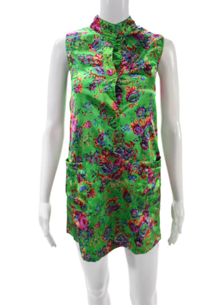 Max Mara Womens Green Silk Blend Floral Tunic High Neck Sleeveless Size M