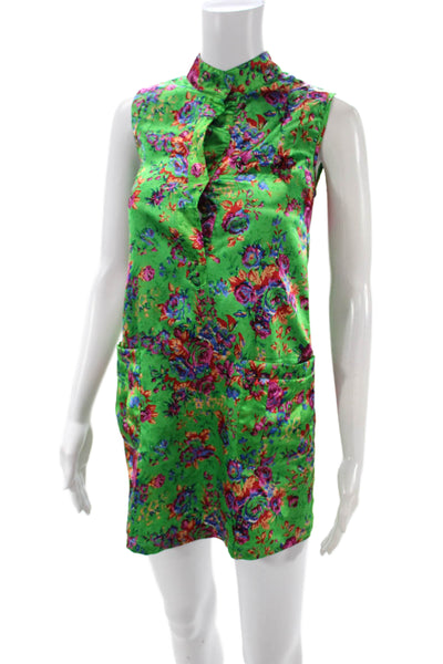 Max Mara Womens Green Silk Blend Floral Tunic High Neck Sleeveless Size M