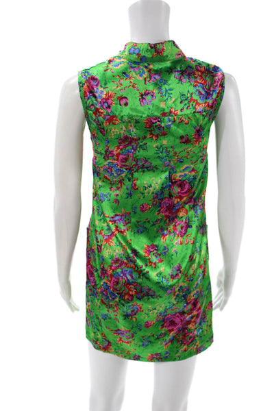 Max Mara Womens Green Silk Blend Floral Tunic High Neck Sleeveless Size M