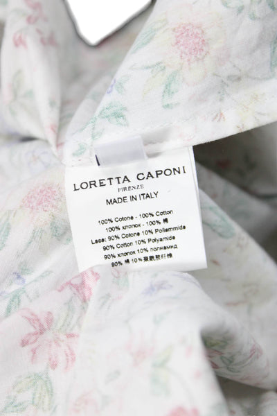 Loretta Caponi Womens White Floral Maxi Dress 3/4 Sleeve Cotton Size M