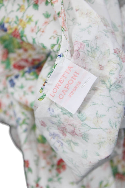 Loretta Caponi Womens White Floral Maxi Dress 3/4 Sleeve Cotton Size M
