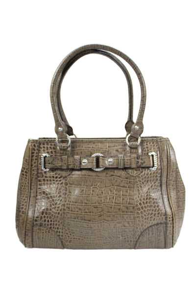 Judith Ripka Womens Leather Crocodile Print Shoulder Handbag Brown Black