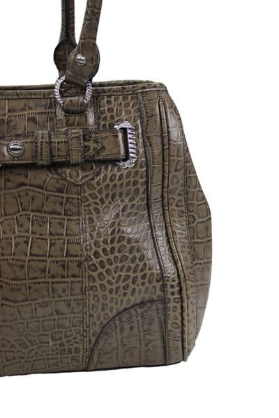 Judith Ripka Womens Leather Crocodile Print Shoulder Handbag Brown Black