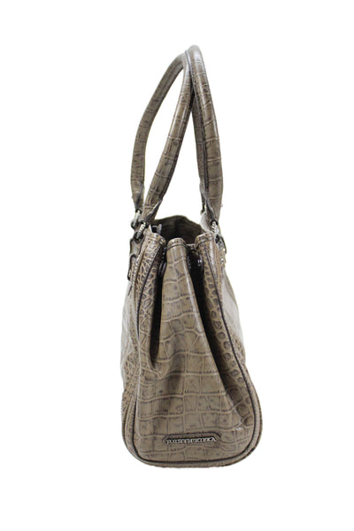 Judith Ripka Womens Leather Crocodile Print Shoulder Handbag Brown Black