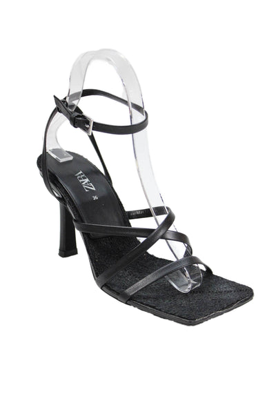 Zara WOmens Vegan Leather Ankle Strap Sandals Black Size 36 6