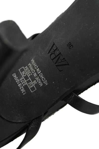 Zara WOmens Vegan Leather Ankle Strap Sandals Black Size 36 6