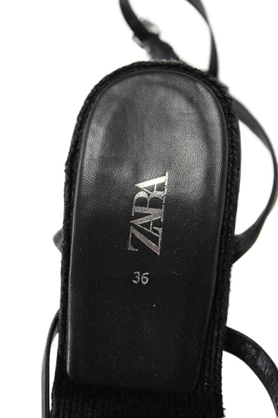 Zara WOmens Vegan Leather Ankle Strap Sandals Black Size 36 6
