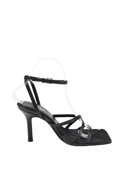 Zara WOmens Vegan Leather Ankle Strap Sandals Black Size 36 6