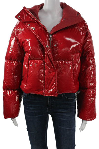 Stand Studio Women Quilted Puffer Jacket Red High Neck Button Size XS