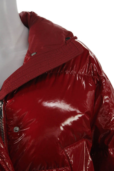 Stand Studio Women Quilted Puffer Jacket Red High Neck Button Size XS
