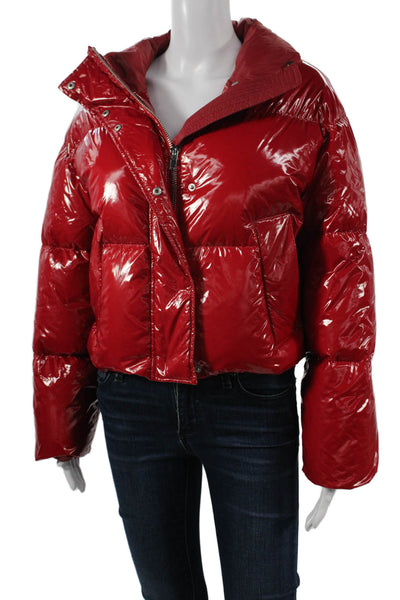 Stand Studio Women Quilted Puffer Jacket Red High Neck Button Size XS