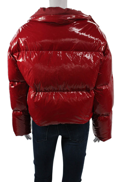 Stand Studio Women Quilted Puffer Jacket Red High Neck Button Size XS