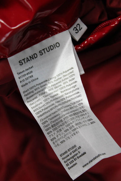 Stand Studio Women Quilted Puffer Jacket Red High Neck Button Size XS