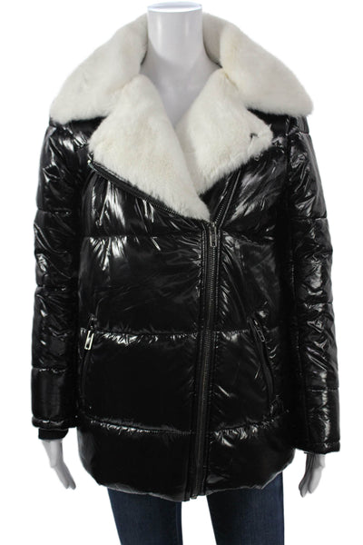 Current Air Womens Puffer Quilted Jacket Black Collared Zip Long Sleeve Size S