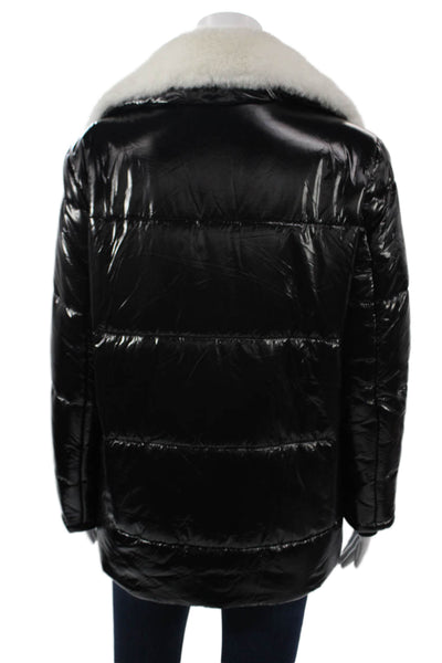 Current Air Womens Puffer Quilted Jacket Black Collared Zip Long Sleeve Size S