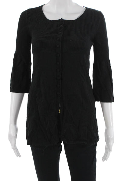 BCBGMAXAZRIA Womens Tunic Button Up Sweater 3/4 Sleeve Black Size L