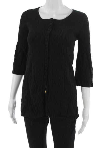 BCBGMAXAZRIA Womens Tunic Button Up Sweater 3/4 Sleeve Black Size L