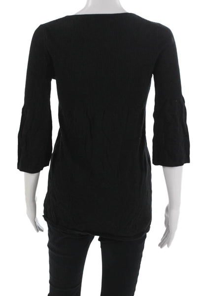 BCBGMAXAZRIA Womens Tunic Button Up Sweater 3/4 Sleeve Black Size L