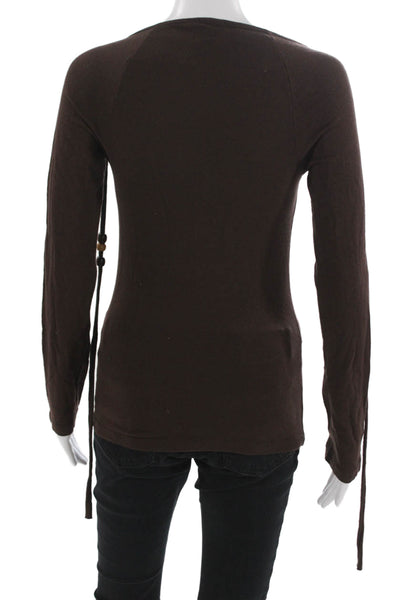 Ella Moss Womens Boho Brown Drawstring Sweater Long Sleeve Size S