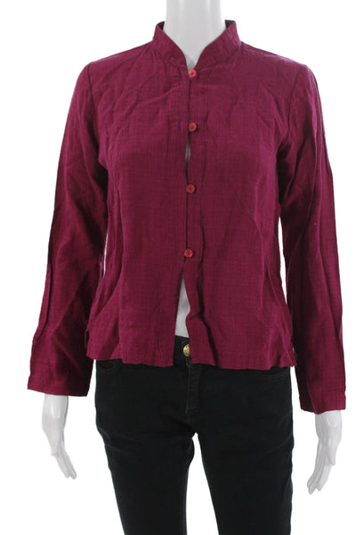 Eileen Fisher Womens Red Mock Neck Button-Up Top Long Sleeve Size PP