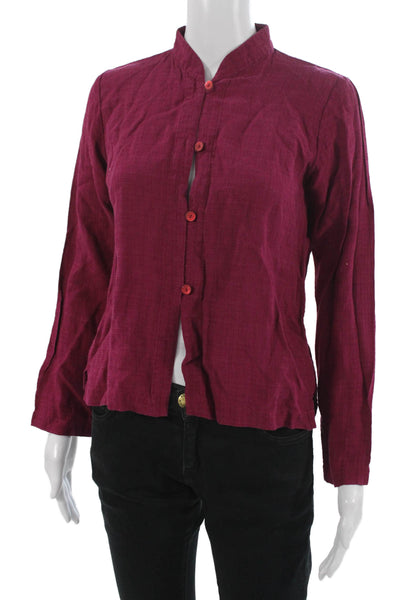 Eileen Fisher Womens Red Mock Neck Button-Up Top Long Sleeve Size PP