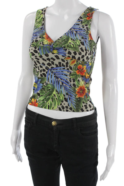 BCBGMAXAZRIA Womens Cropped Tank Beige Floral V-Neck Sleeveless Size XS