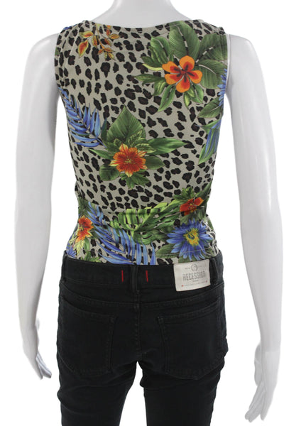 BCBGMAXAZRIA Womens Cropped Tank Beige Floral V-Neck Sleeveless Size XS