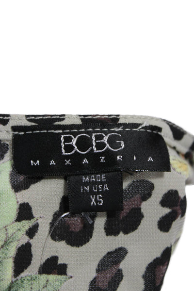 BCBGMAXAZRIA Womens Cropped Tank Beige Floral V-Neck Sleeveless Size XS