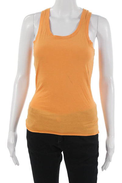 Theory Women Basic Cotton Tank Orange Round Neck Solid Sleeveless Size S Petite