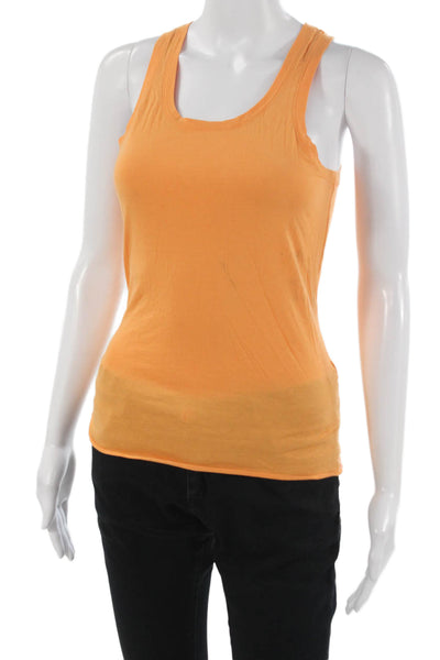 Theory Women Basic Cotton Tank Orange Round Neck Solid Sleeveless Size S Petite