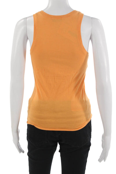 Theory Women Basic Cotton Tank Orange Round Neck Solid Sleeveless Size S Petite