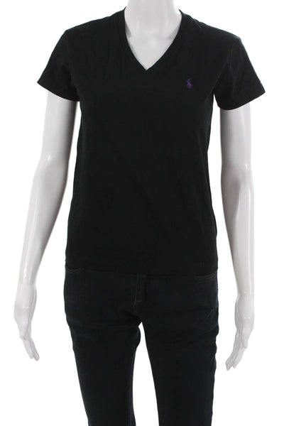 Ralph Lauren Sport Womens Basic Black V Neck Cotton Short Sleeve Tee Size XS
