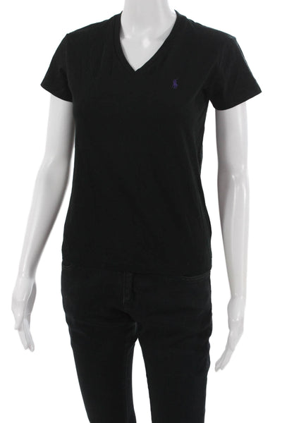 Ralph Lauren Sport Womens Basic Black V Neck Cotton Short Sleeve Tee Size XS