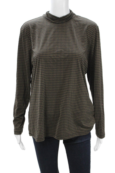 J. Mclaughlin Womens Brown Geometric Mock Neck Nylon Long Sleeve Top Size XL