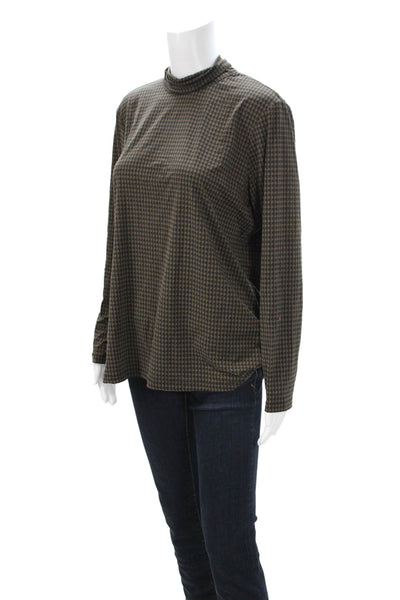 J. Mclaughlin Womens Brown Geometric Mock Neck Nylon Long Sleeve Top Size XL