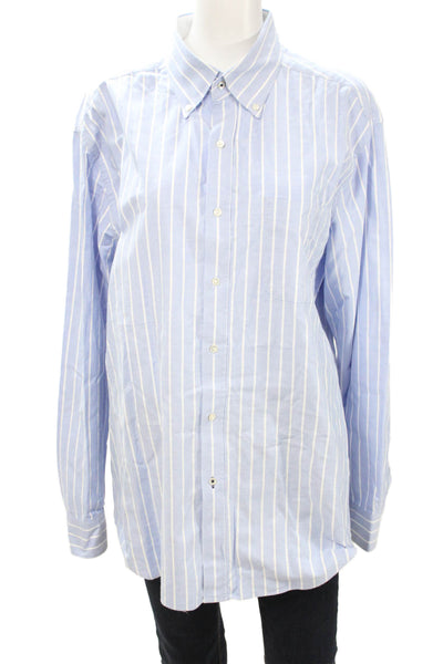 J. Mclaughlin Mens Button Front Long Sleeve Collared Striped Shirt Blue Size XL
