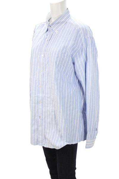 J. Mclaughlin Mens Button Front Long Sleeve Collared Striped Shirt Blue Size XL