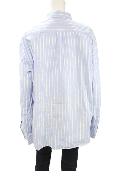 J. Mclaughlin Mens Button Front Long Sleeve Collared Striped Shirt Blue Size XL