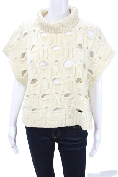 Tela Womens Beige Wool Blend Pullover Turtleneck Short Sleeve Designer Size M