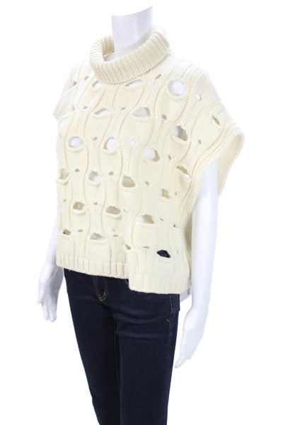 Tela Womens Beige Wool Blend Pullover Turtleneck Short Sleeve Designer Size M