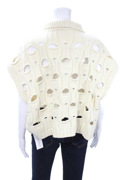 Tela Womens Beige Wool Blend Pullover Turtleneck Short Sleeve Designer Size M