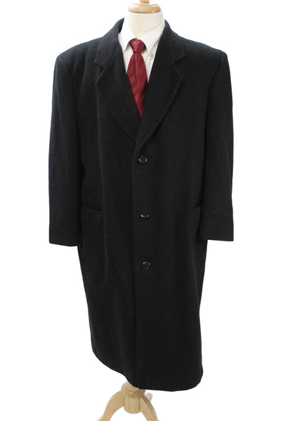 Silver Cloud Mens Black Cashmere Blend Overcoat Button Long Sleeve Size 44