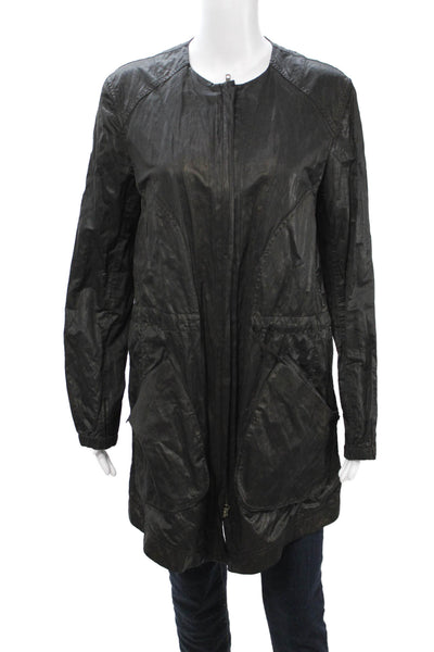 Peruvian Connection Womens Raincoat Windbreaker Black Poly Blend Zip Size S