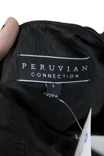 Peruvian Connection Womens Raincoat Windbreaker Black Poly Blend Zip Size S