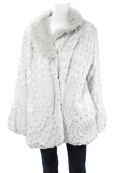 Slonl Women Classic Collared Hook & Eye Gray Long Sleeve Coat Polyester Size XL