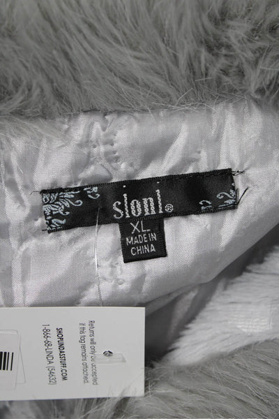 Slonl Women Classic Collared Hook & Eye Gray Long Sleeve Coat Polyester Size XL